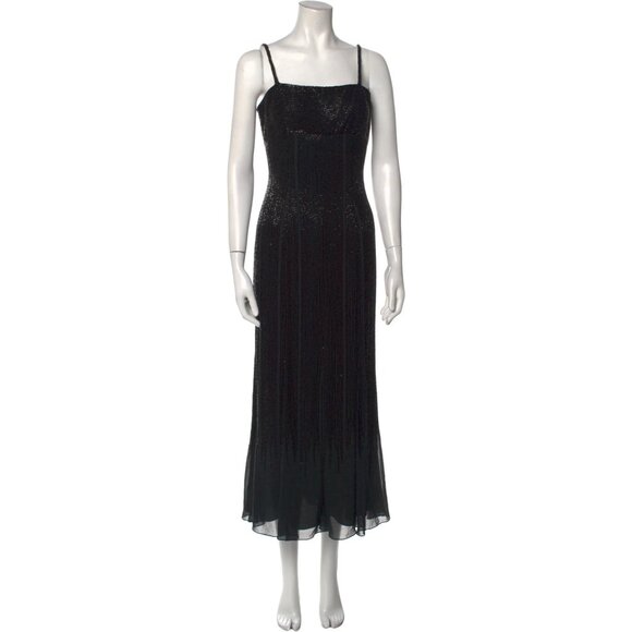 Vintage Oleg Cassini Silk Black Beaded Formal Evening Gown Dress 8 - Picture 13 of 16